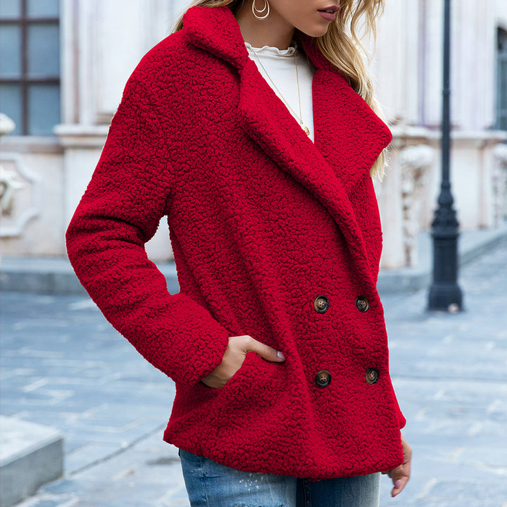 Fluffy Winter Coat Women Loose Lapel Button Jacket Chic