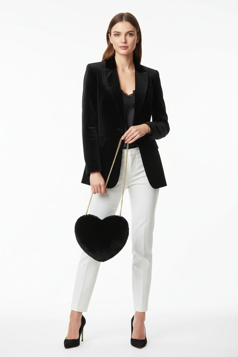 women heart plush purse gold chain shoulder bag stylish outfit accessory