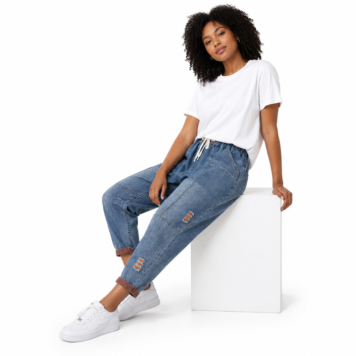 Ripped Jeans for Women Green Orange Cropped Denim Pants