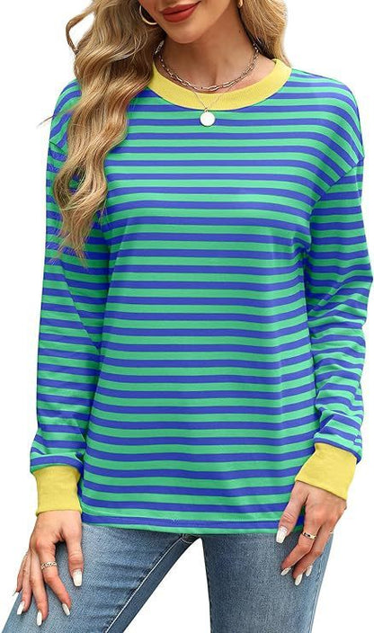 Color Contrast Striped Long Sleeve Top for Women
