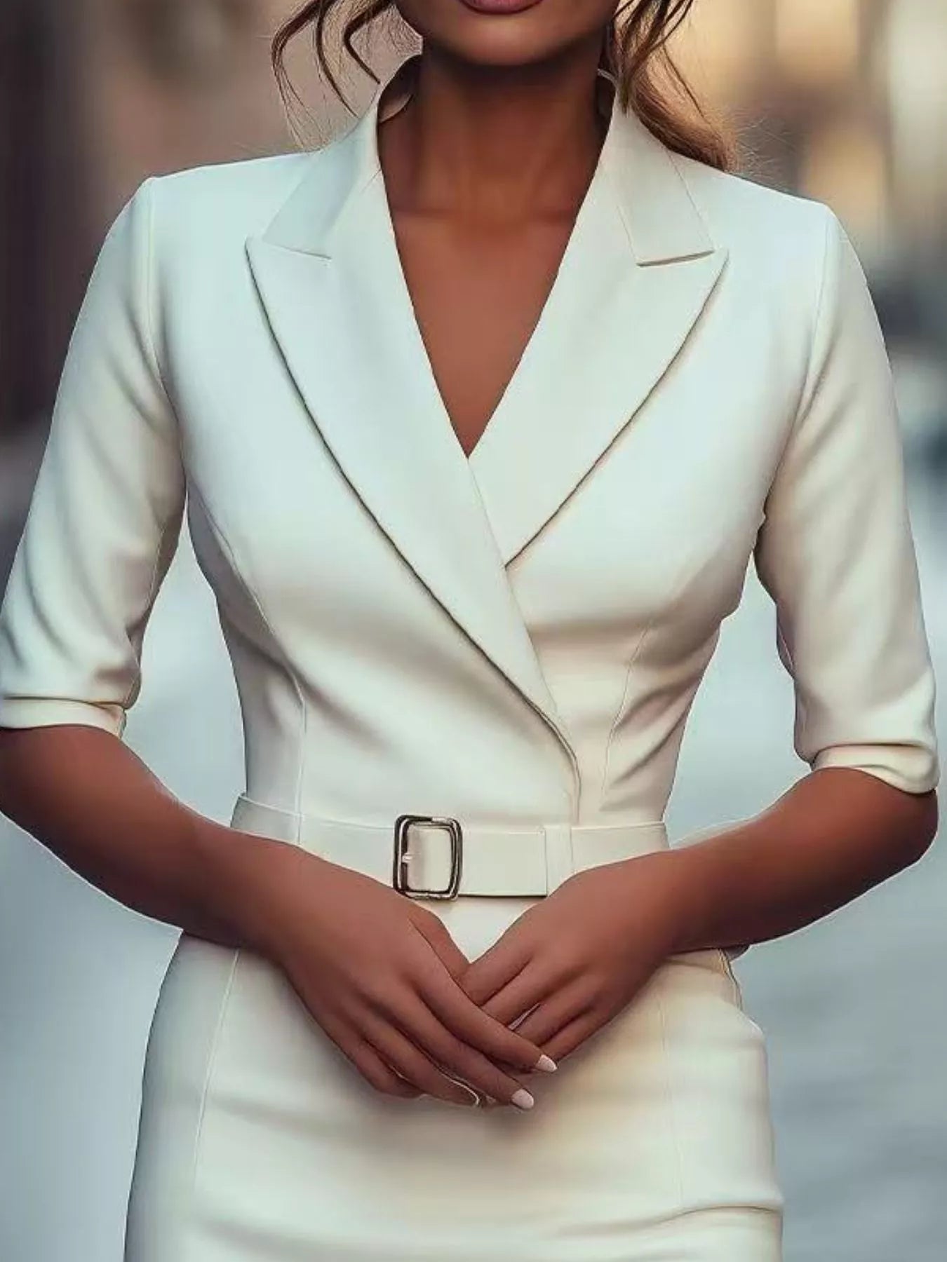 Surplice half sleeve dress in wine red with waist belt, wrap style dress neckline for necklace styling, elegant minimal vibe
