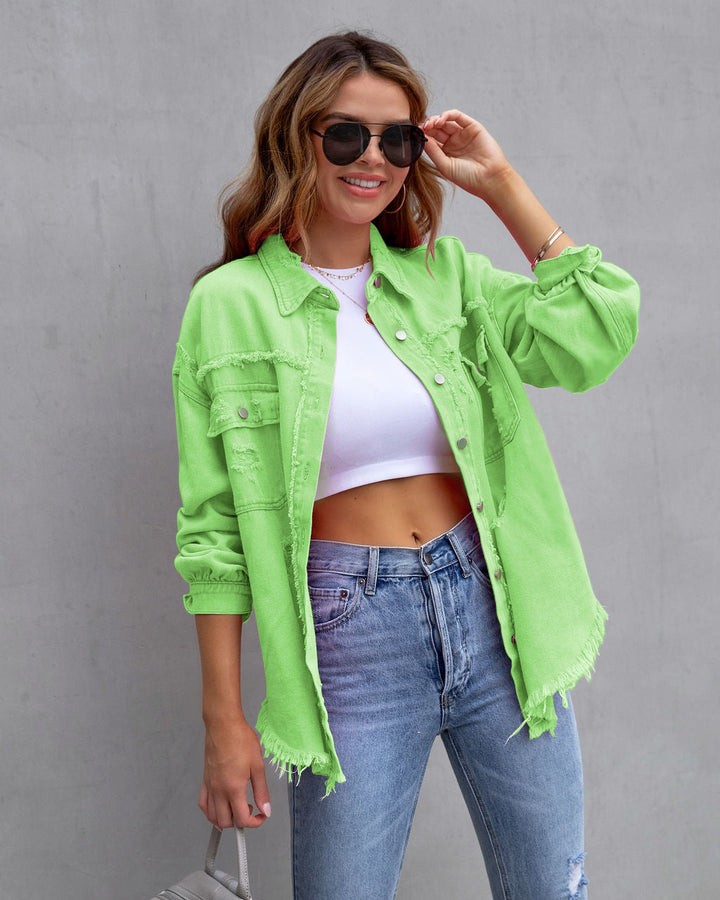 fashion ripped shirt jacket lightweight polyester casual womens transitional jacket