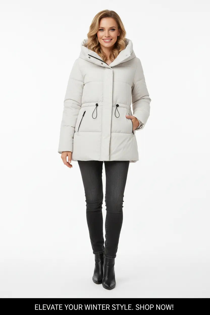 Women’s Mid-Length Hooded Cotton Coat Slim Ultra Warm Fit