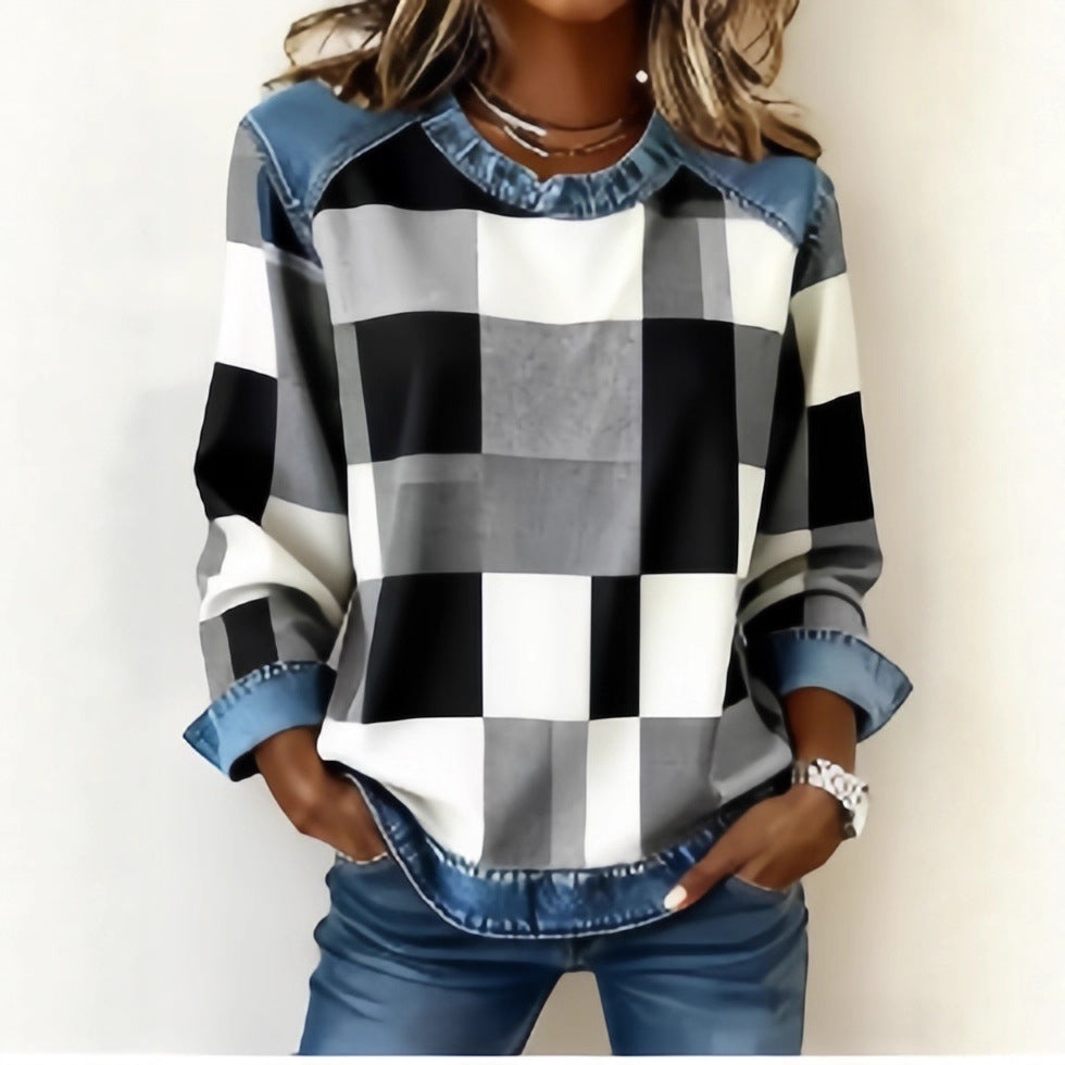 patchwork sweatshirt women fresh sweet fashion aesthetic