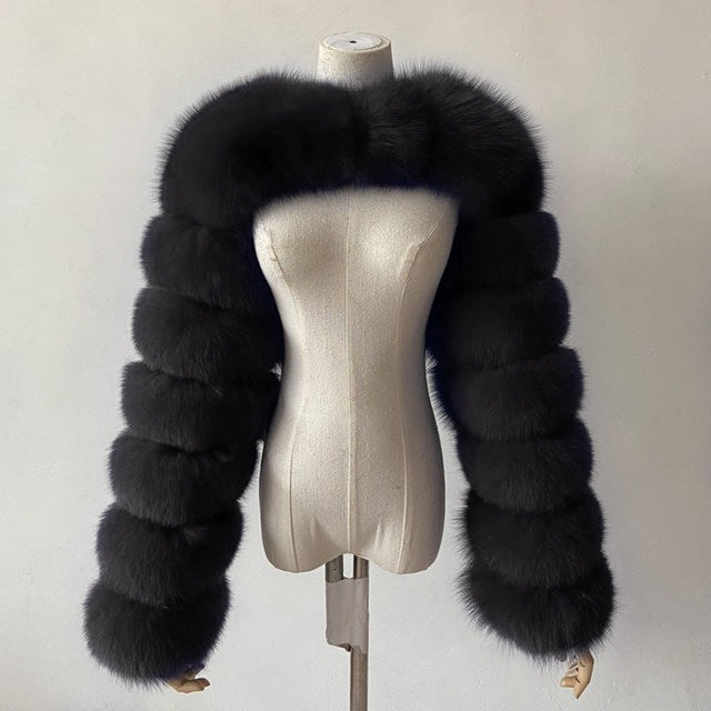 Faux fur bolero front view with sleeve detail