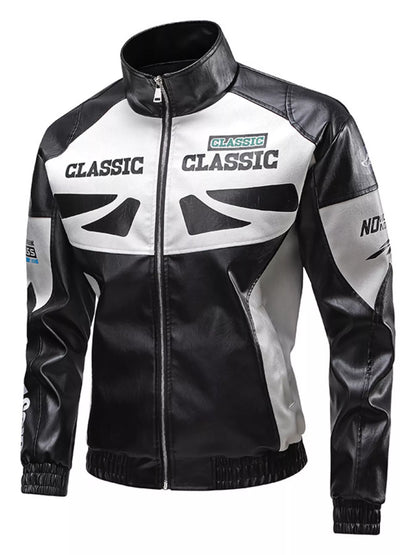 Zippered pockets on plus size biker jacket front view showing secure storage for essentials.