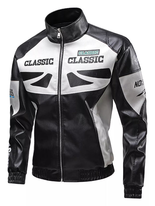 Zippered pockets on plus size biker jacket front view showing secure storage for essentials.