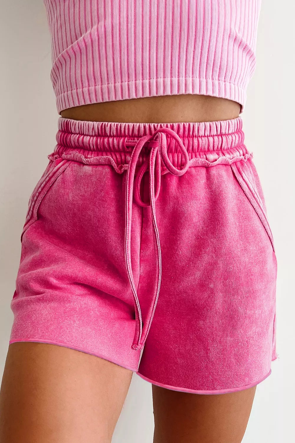 women's drawstring shorts detail of cotton weave soft touch fabric for lounge set and off-duty looks
