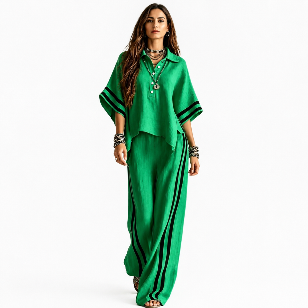 Short sleeve shirt and loose pants set for women, versatile summer outfit for casual days and light commute in warm climates.