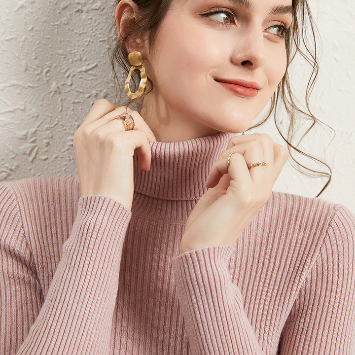 Viscose Slim Fit Turtleneck Sweater for Women Thick Knit