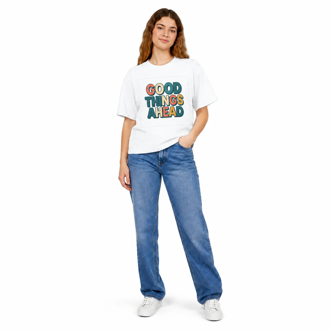 Graphic t shirt for women with Love You Forever artwork, relaxed boxy fit, and soft heavyweight cotton for daily city styling