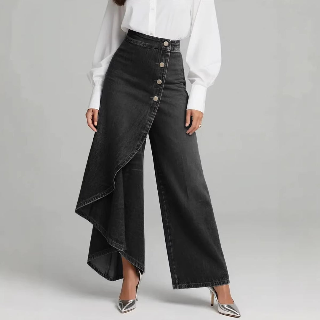 wide leg faux denim trousers women everyday casual style