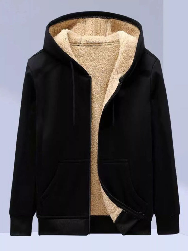 mens plus size sherpa lined zip hoodie worn over neutral tee for autumn street styling