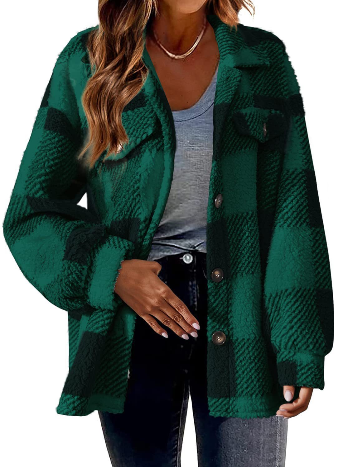 Women's Striped Button Plush Coat – Loose Fit