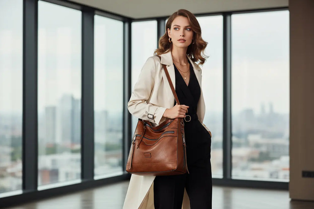 women's tote bag interior view showing spacious main compartment, everyday crossbody bag for wallet, phone, notebook
