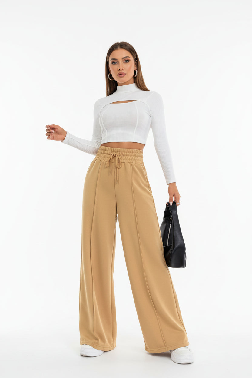 wide leg women casual trousers with pockets relaxed modern outfit