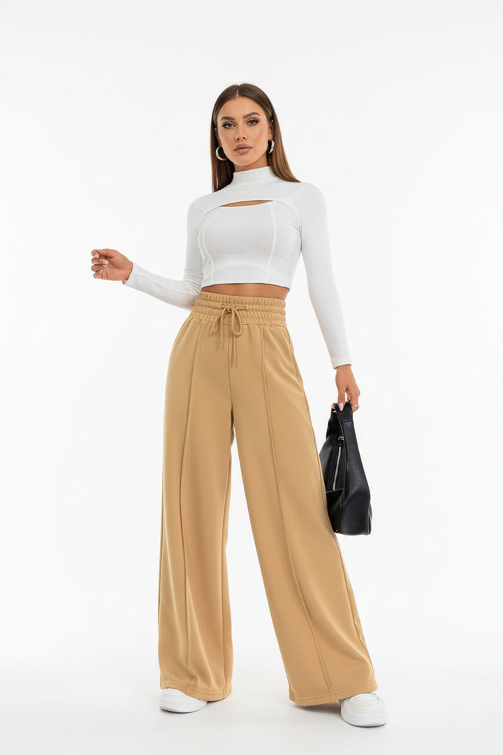 wide leg women casual trousers with pockets relaxed modern outfit