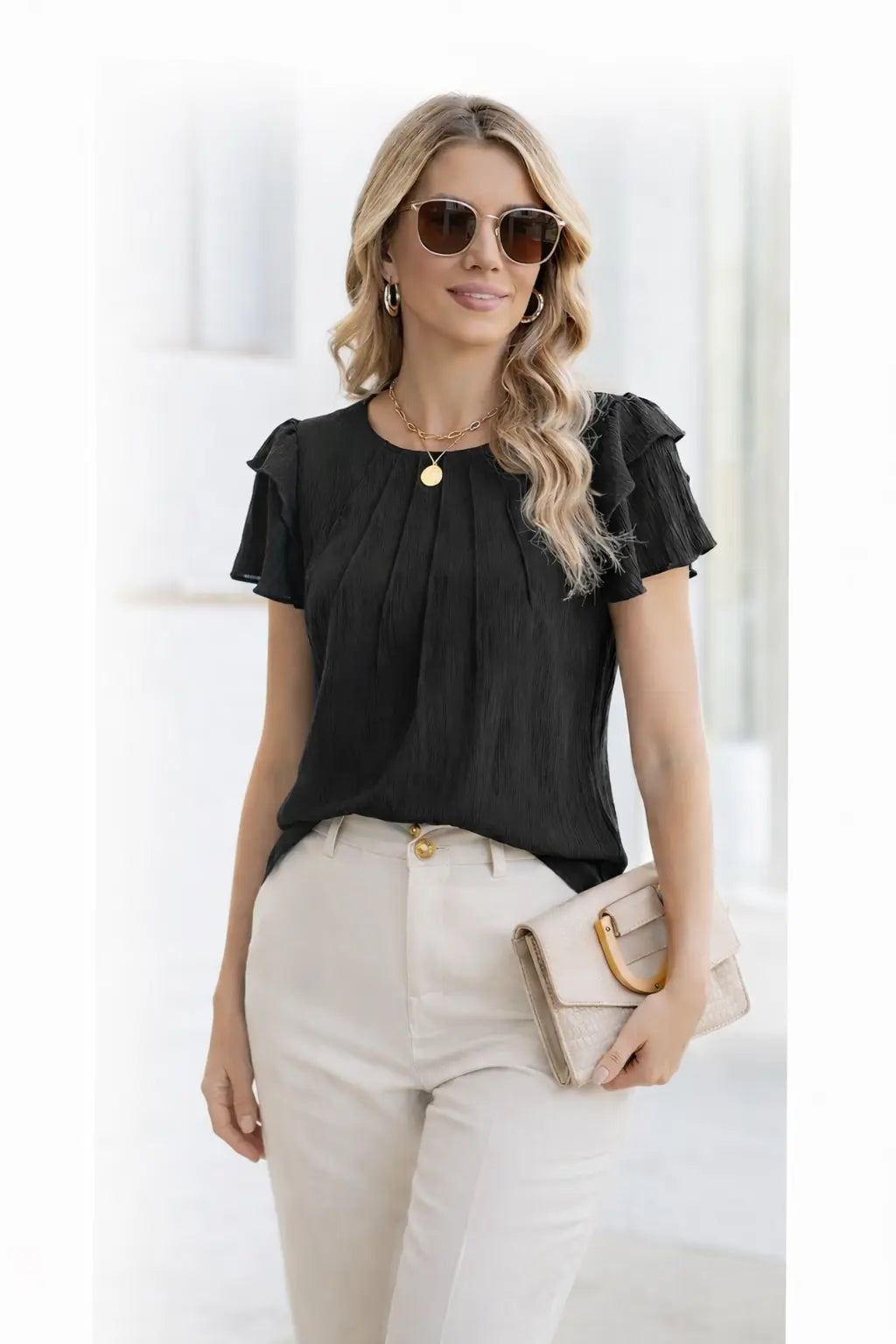 Summer Pleated Business Top Elegant Office Fit Premium!