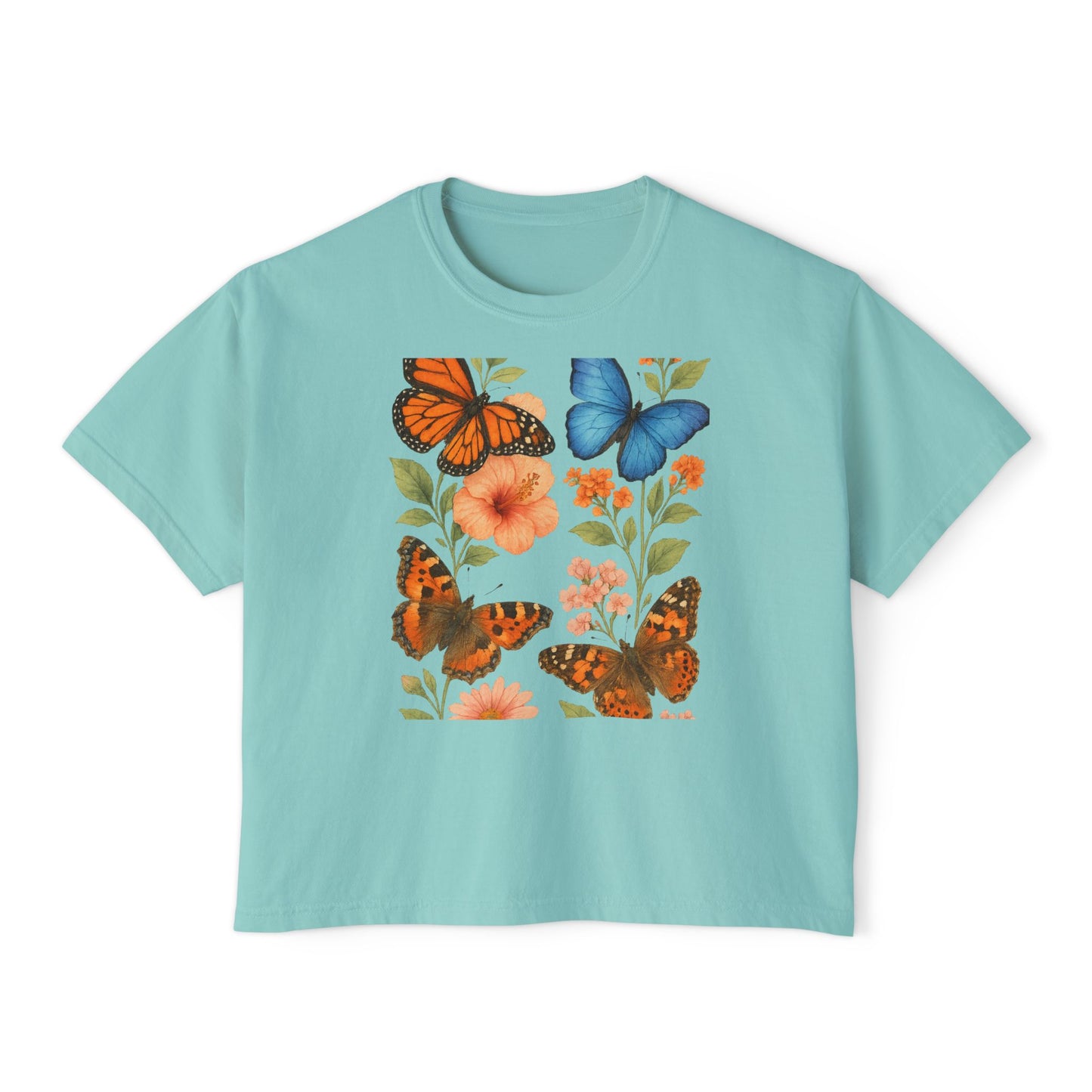 Butterfly Floral Women’s Boxy Tee – Vintage Style