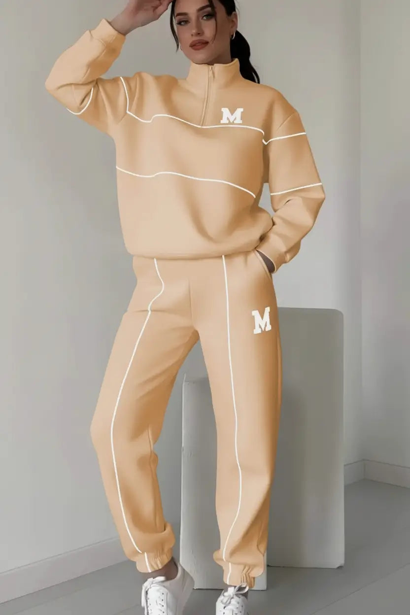 Womens 2 Piece Lounge Set modern athleisure styling paired with minimalist sneakers in urban setting