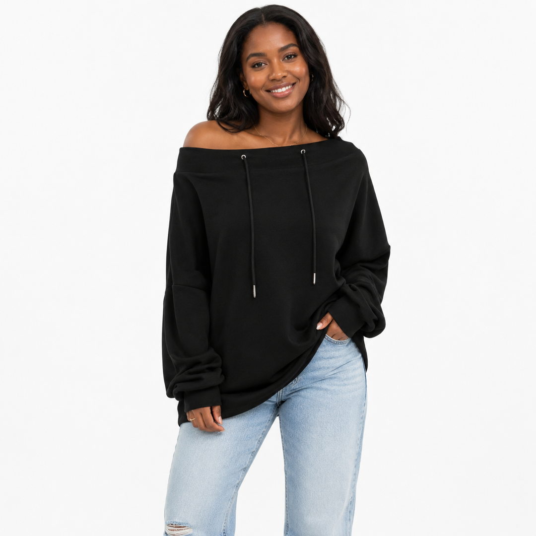 Women drawstring top with adjustable fit, relaxed structure and soft surface for smooth styling from casual to polished looks
