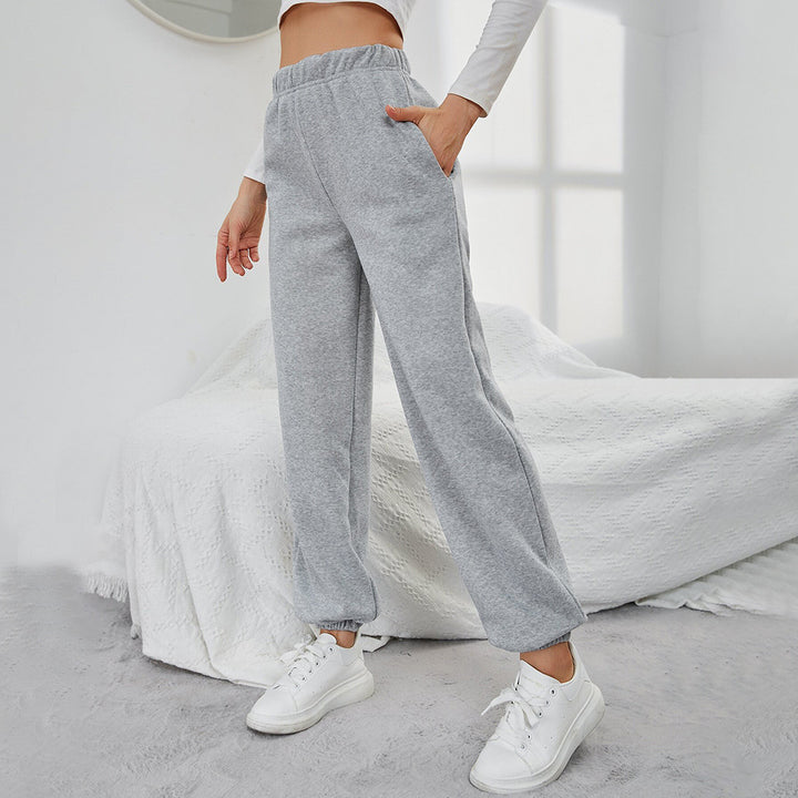 fleece lined straight pants women flat lay folded view fabric finish and stitching quality