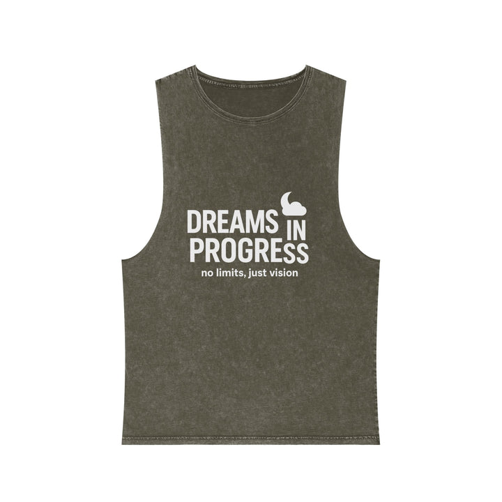 Gray tank top with motivational text on a white background
