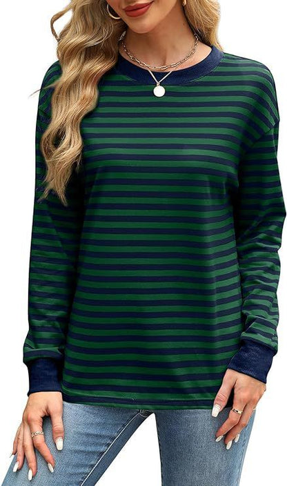 Color Contrast Striped Long Sleeve Top for Women