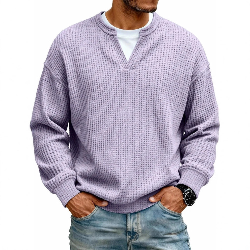 Men’s waffle knit shirt displayed from the front with an easy pullover silhouette
