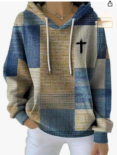 Stylish Casual Women's Plaid Hoodie Retro Pullover Fit