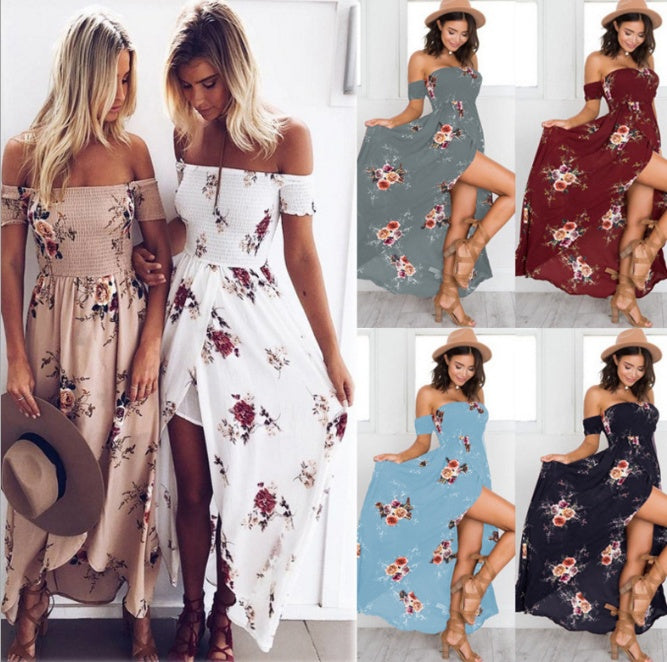 boho off shoulder long dress women lightweight fabric natural beach setting