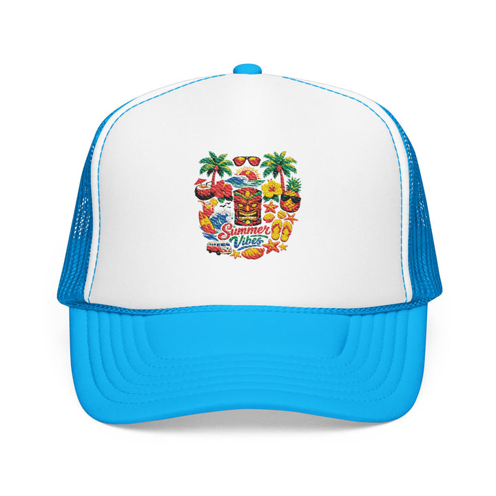 Premium casual trucker cap with detailed tropical print, strong panel construction, curved visor and adjustable fit.