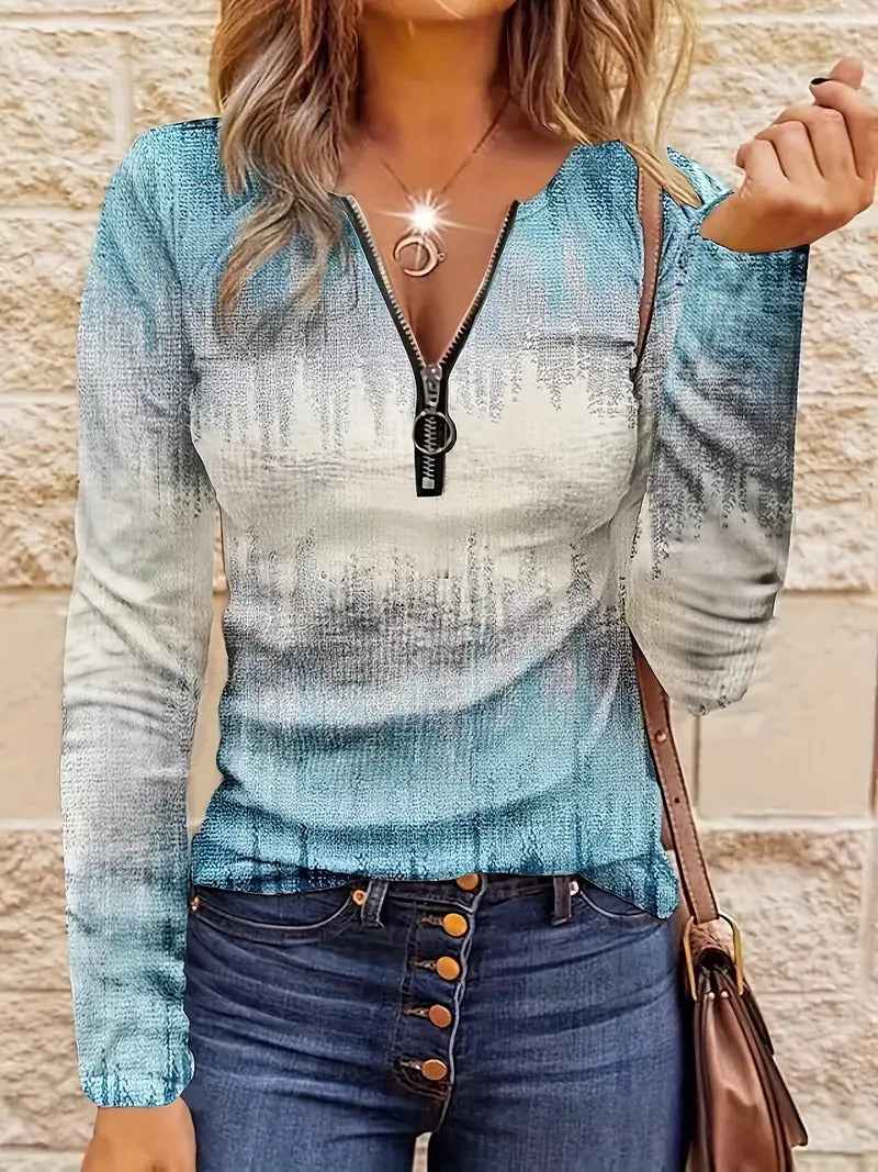 Striped Half Zipper Top for Women  Casual Loose Pullover