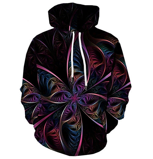Rose Hoodie with Floral Print and Loose Fit Long Sleeve
