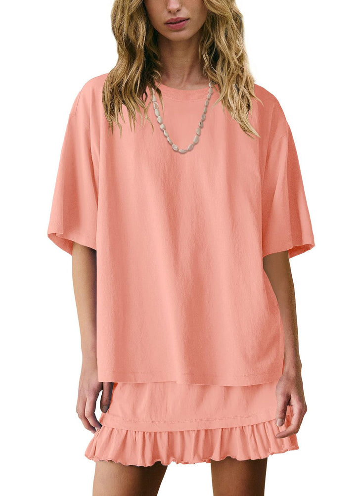 Casual women’s matching skirt set in polyester blend with relaxed fit, soft drape, and simple all-season outfit style.