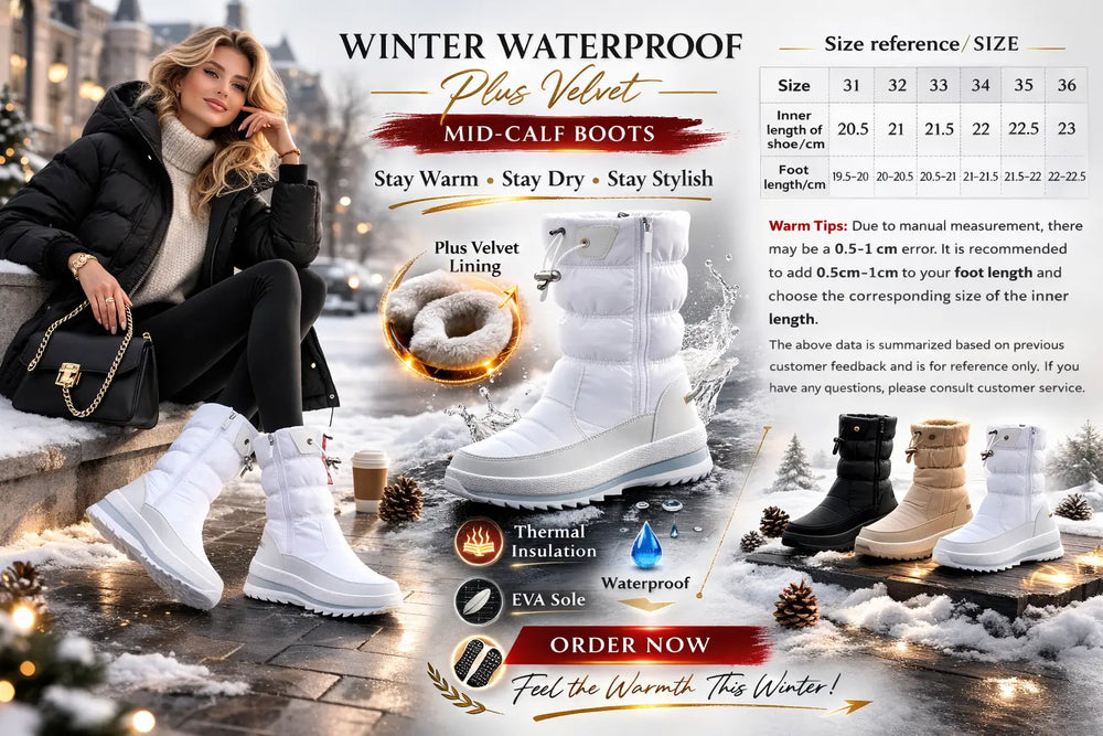 winter waterproof boots women plus velvet interior lining close detail cold weather context