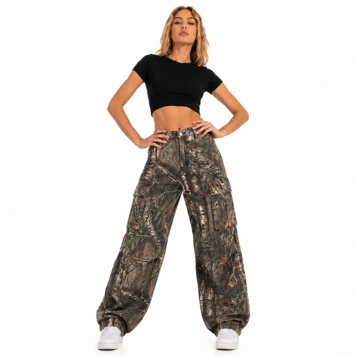 Camouflage Cargo Pants Women High Waist Street Fit