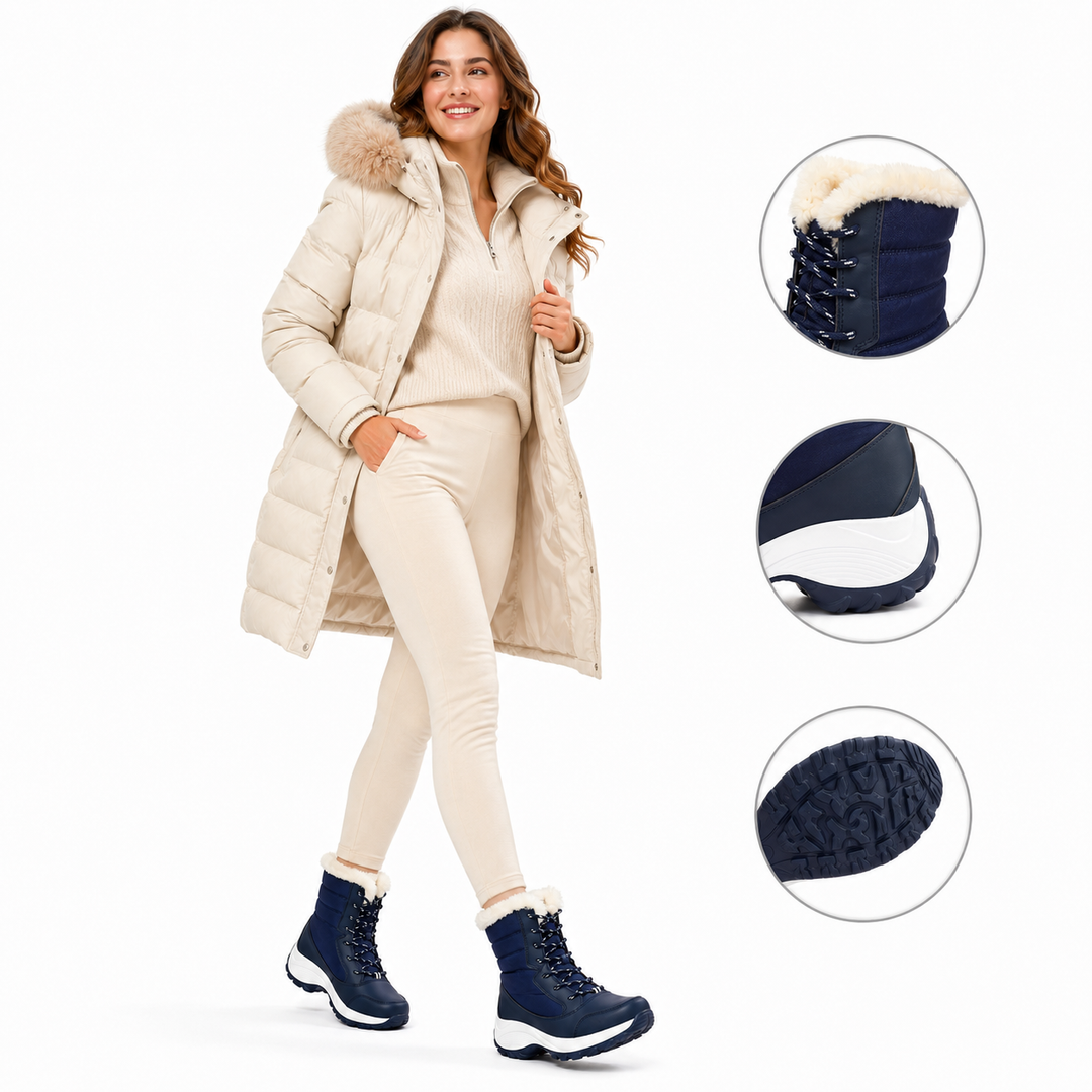 Winter snow boots for women with waterproof protection, non-slip sole, warm lining, and height-increasing wedge design daily.