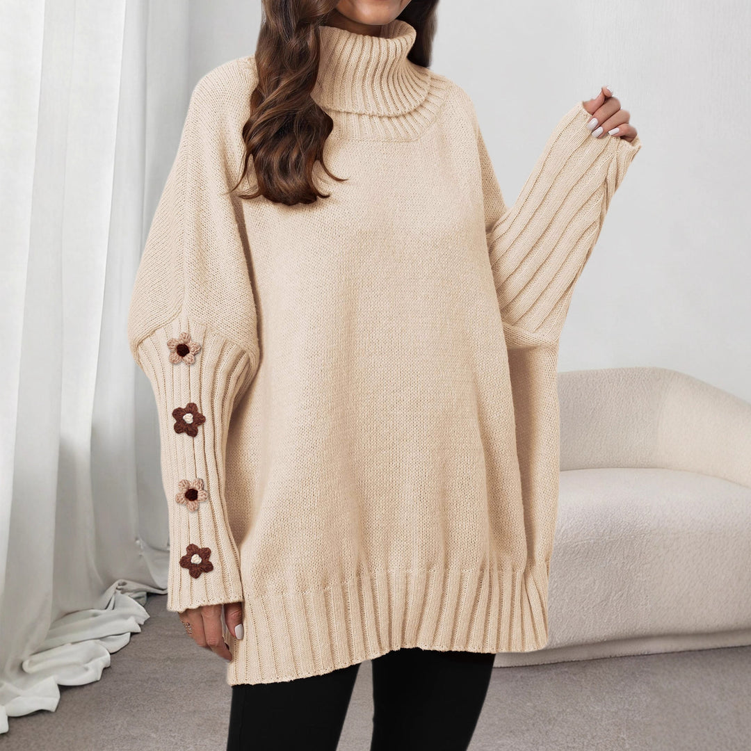 High-neck knit sweater for women with a turn-down collar and solid-color loose-weave construction in a clear product view now