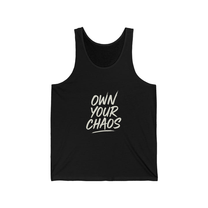 A black sleeveless tank top with the phrase &