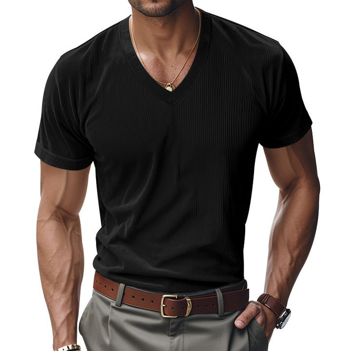 loose casual men's V-neck t-shirt breathable polyester fabric summer wear