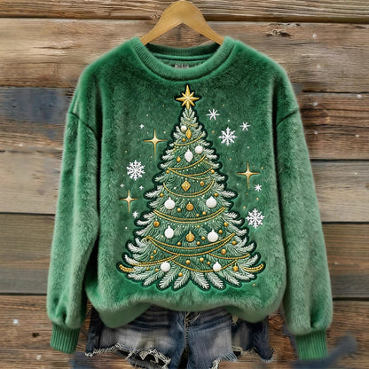 Christmas sweatshirt womens back view showing full 3D print coverage, relaxed silhouette, cozy flannel-touch feel
