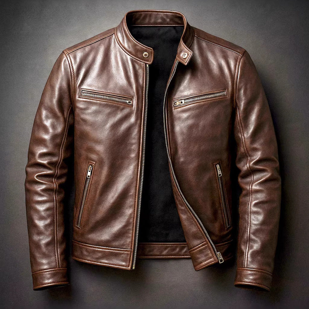 pu leather jacket men regular length side profile