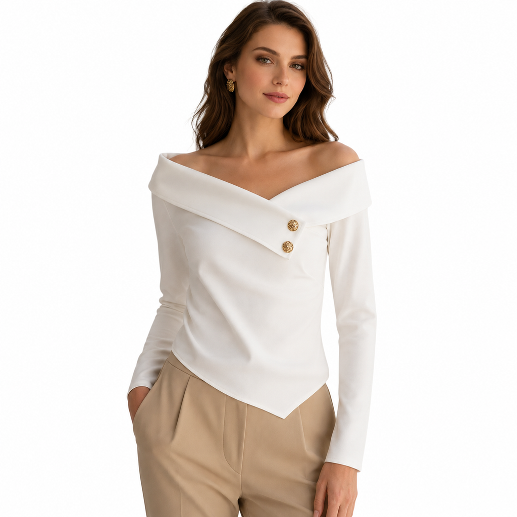 Off Shoulder Long Sleeve Top Women Elegant Button Shirt