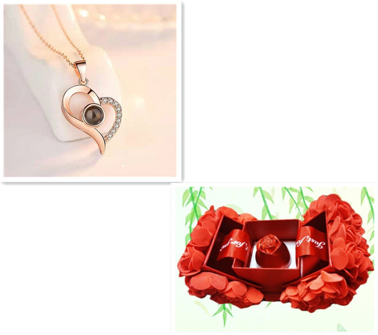 Metal Rose Necklace Gift Box for Valentine Jewelry Love