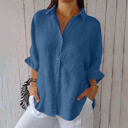 Women's Pleated Long Sleeve Shirt - Polished Loose Fit