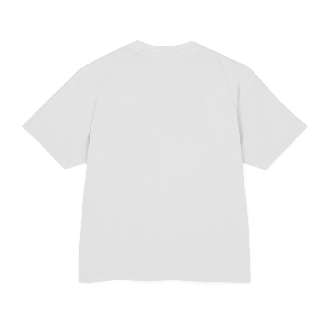 Heavyweight cotton graphic tee for women with relaxed boxy shape, tear away tag comfort, and standout artwork for casual use.