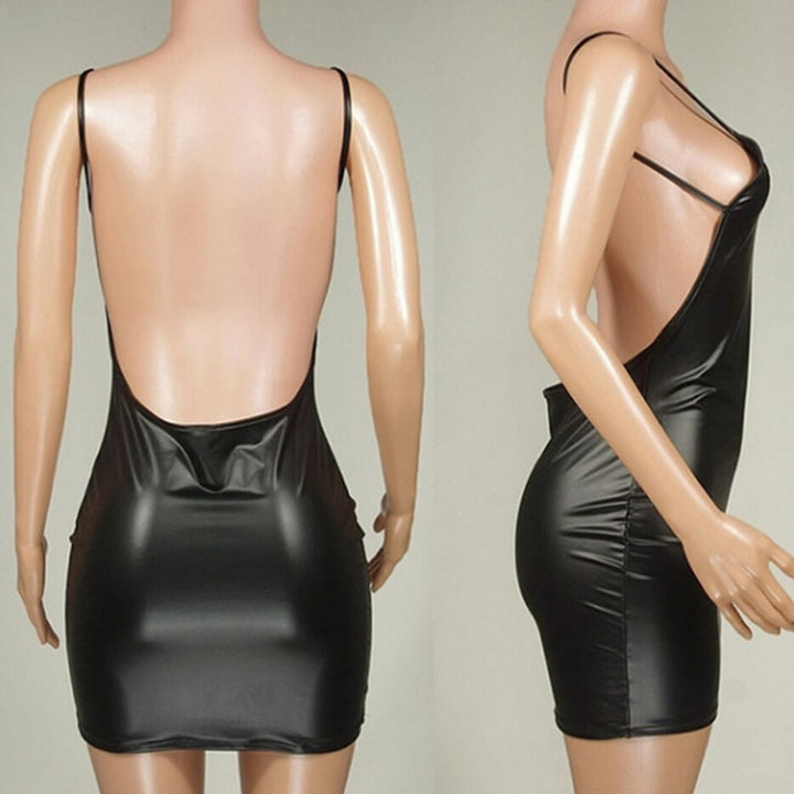 Faux Leather Dress Backless Black Bodycon Mini Clubwear