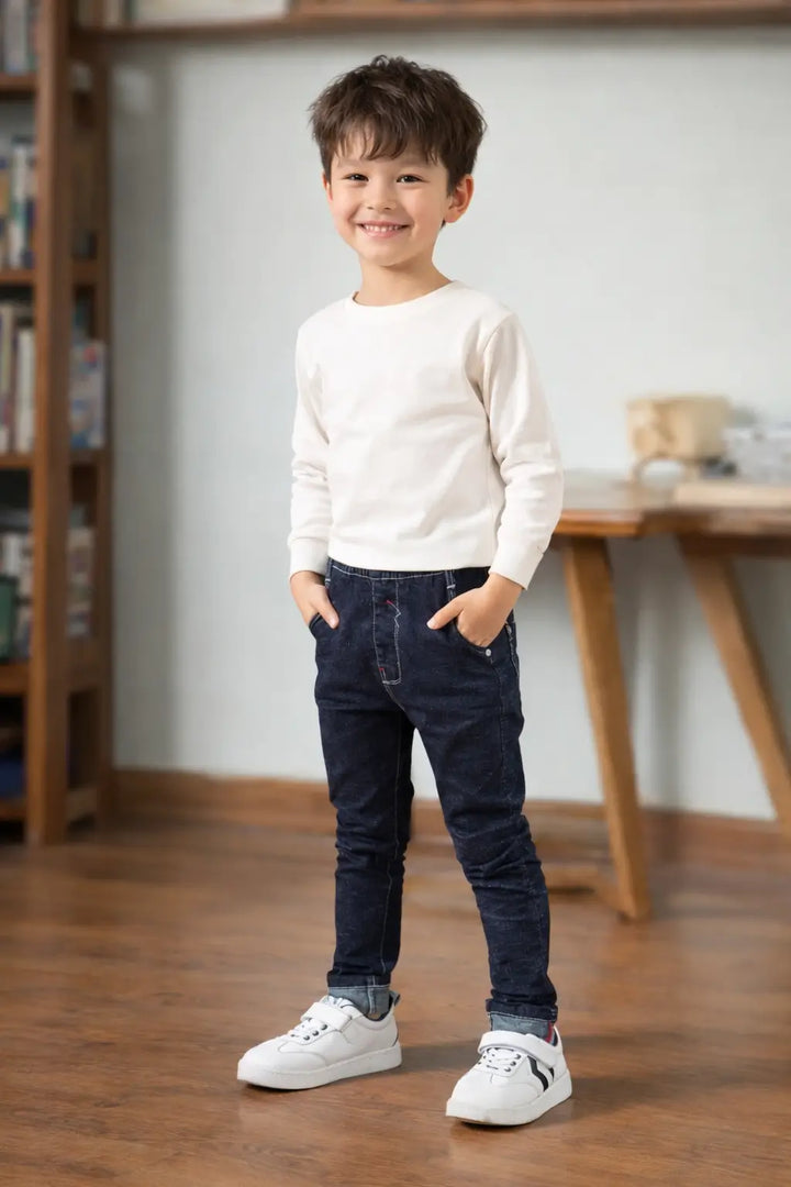 Boys fleece jeans dark denim with thick inner lining winter setting