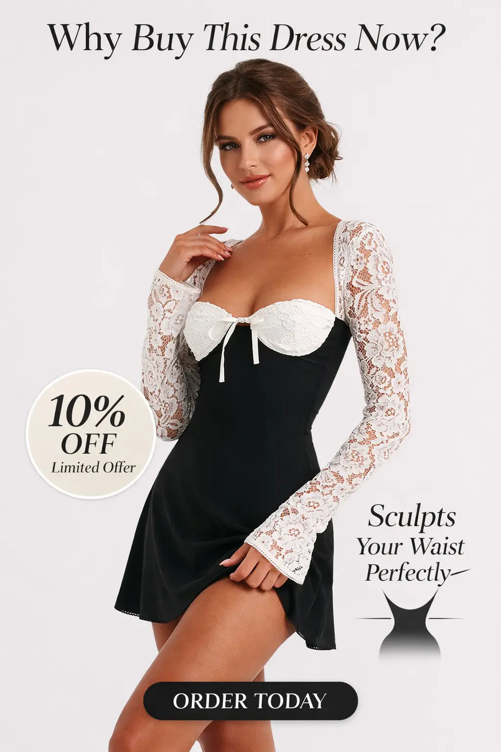 Y2K lace dress detailed close view of lace texture and structured corset back design in soft studio lighting premium fashion shoot context